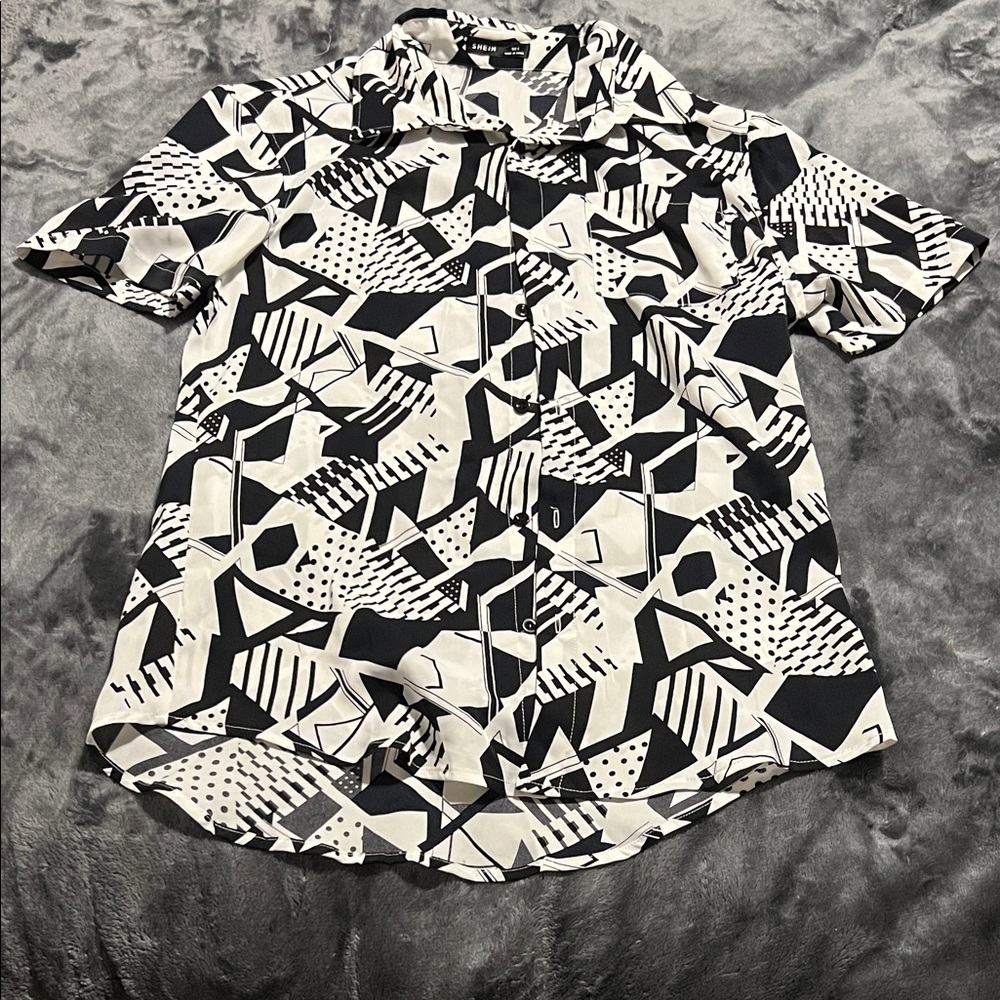 SHEIN Abstract Black and White Men's Shirt